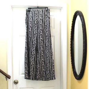 Abercrombie & Fitch Wide Leg Botanical Print Pants Size 2 Black White Stripe